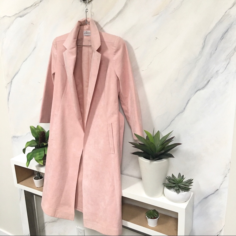 💖ULTRASUEDE-baby PINK vintage long blazer jacket